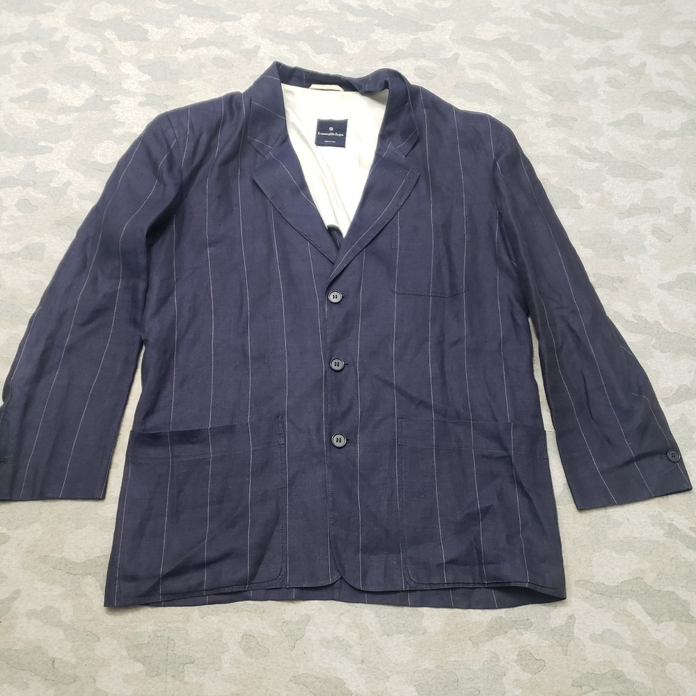 Ermenegildo Zegna Blazer Mens 44 Blue Linen 100% Striped Sport Coat